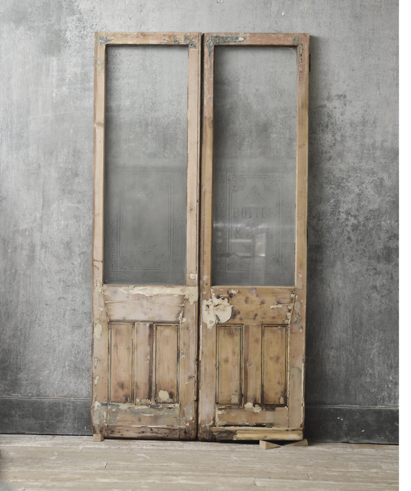 Pair of English etched glass tavern doors