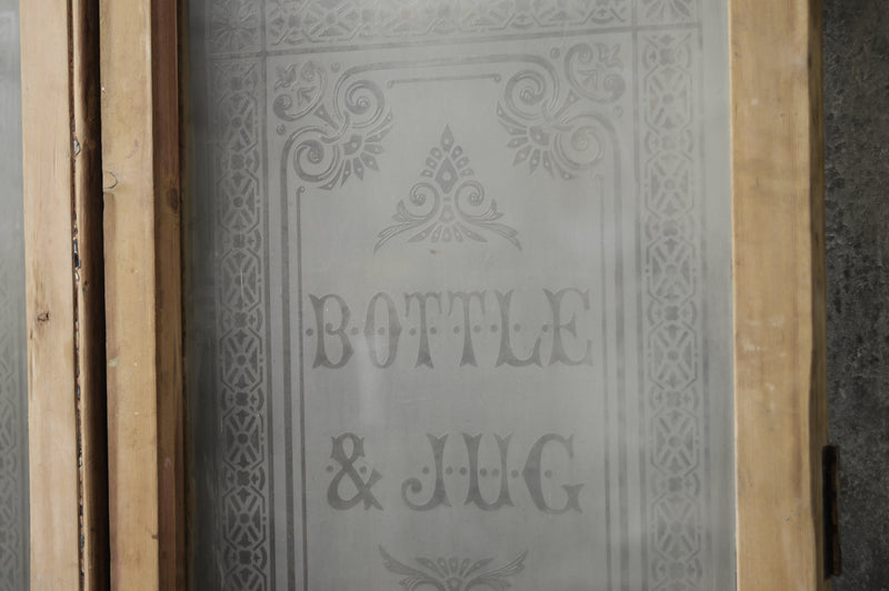 Pair of English etched glass tavern doors