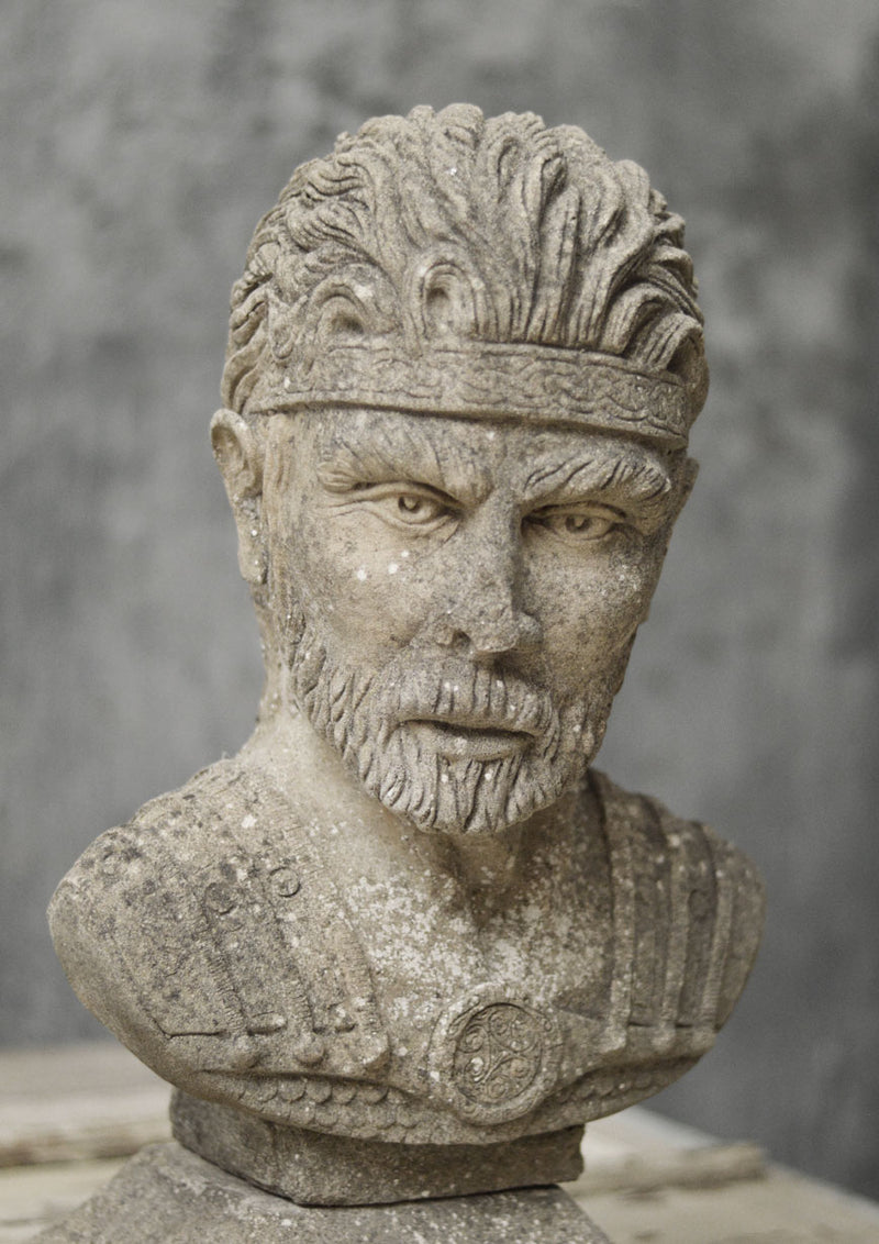 English composite stone bust of a Celtic warrior.