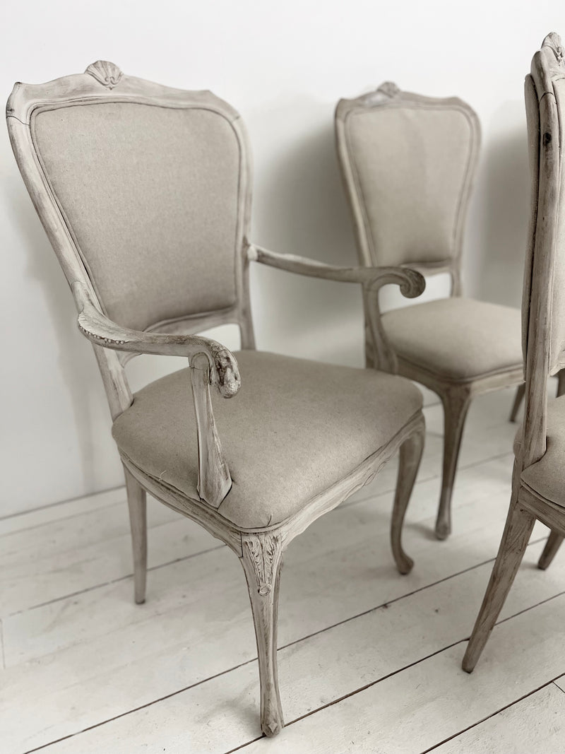 Set of six reupholstered Belle Époque dining chairs