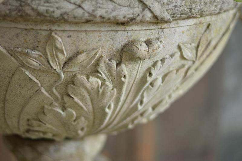 ENGLISH STONE URN ON PLINTH