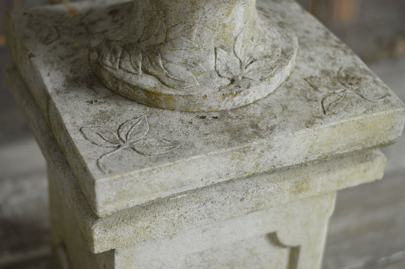 ENGLISH STONE URN ON PLINTH