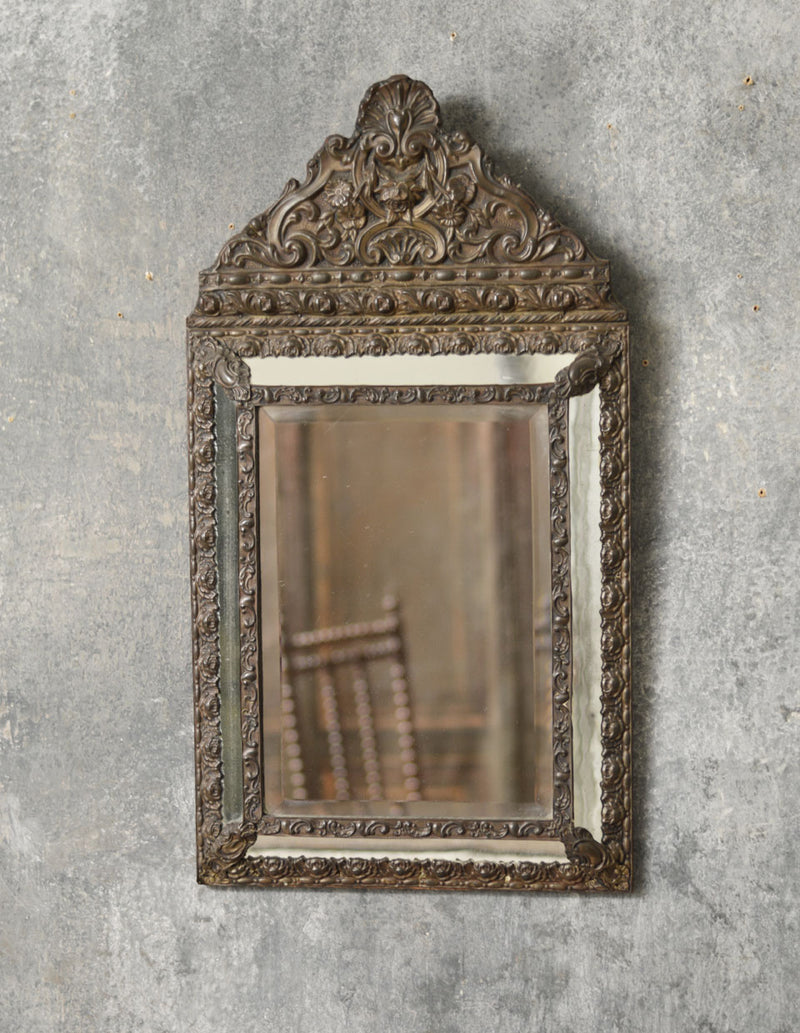 FRENCH 19TH CENTURY PRESSED TIN CUSHION MIRROR