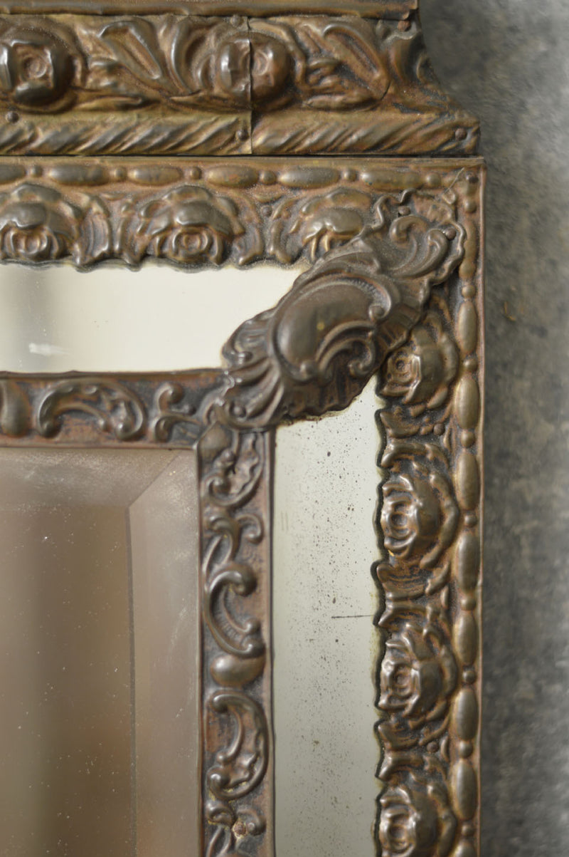 FRENCH 19TH CENTURY PRESSED TIN CUSHION MIRROR