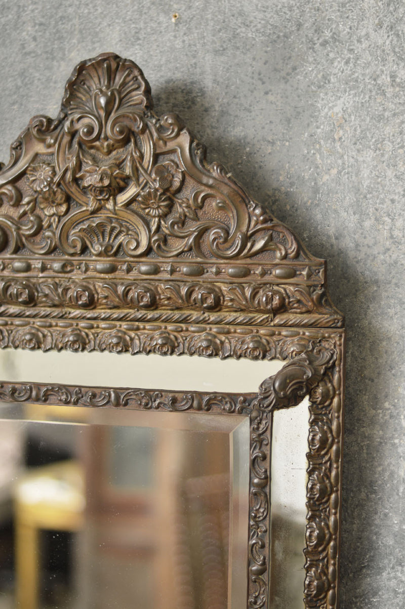 FRENCH 19TH CENTURY PRESSED TIN CUSHION MIRROR