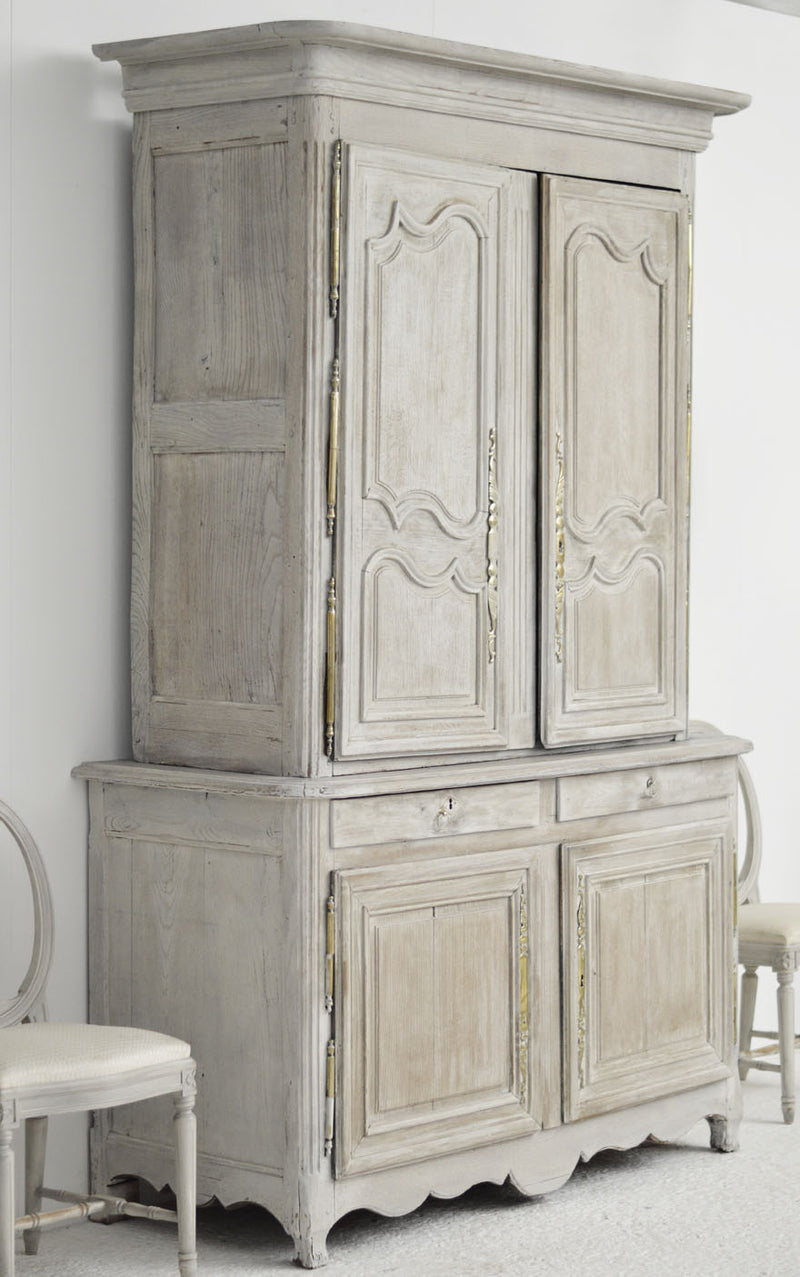 FRENCH 18TH CENTURY PAINTED CHERRY WOOD ARMOIRE