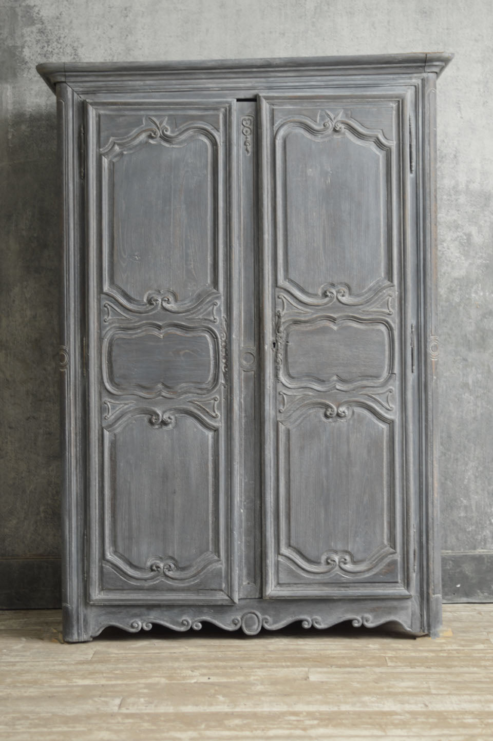 FRENCH 18TH CENTURY PAINTED CHERRY WOOD ARMOIRE