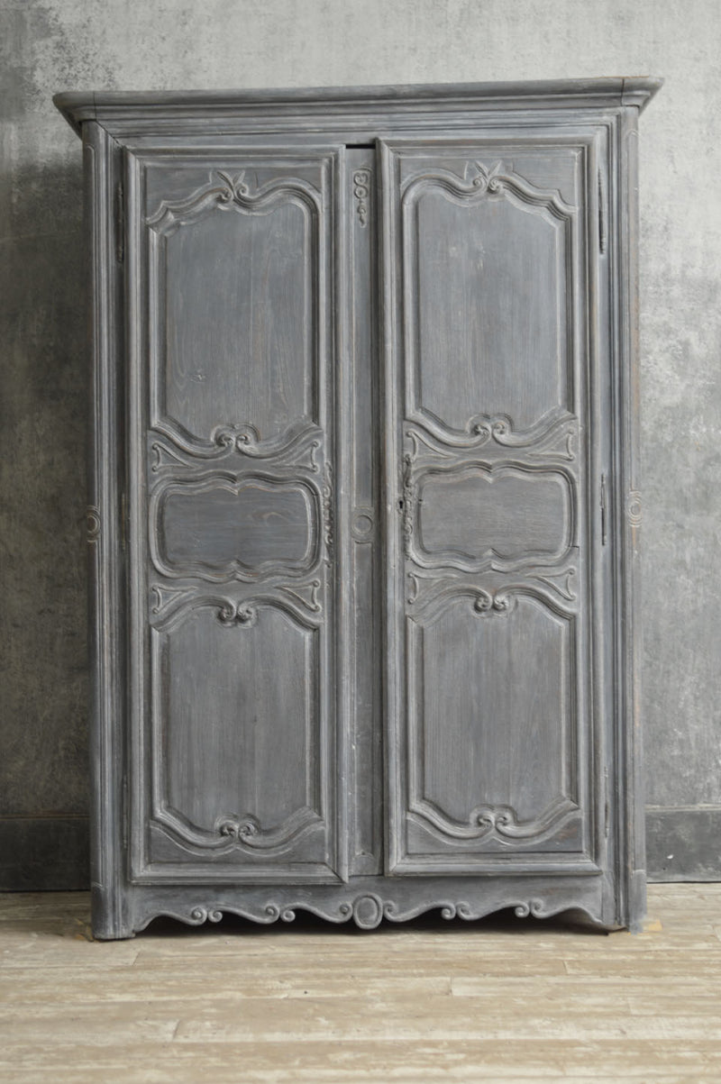 FRENCH 18TH CENTURY PAINTED CHERRY WOOD ARMOIRE