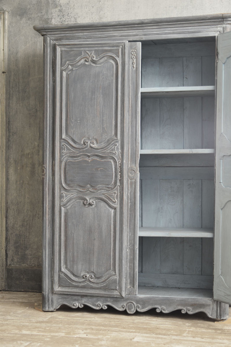 FRENCH 18TH CENTURY PAINTED CHERRY WOOD ARMOIRE
