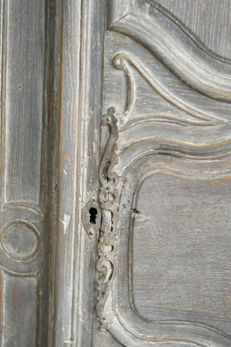 FRENCH 18TH CENTURY PAINTED CHERRY WOOD ARMOIRE