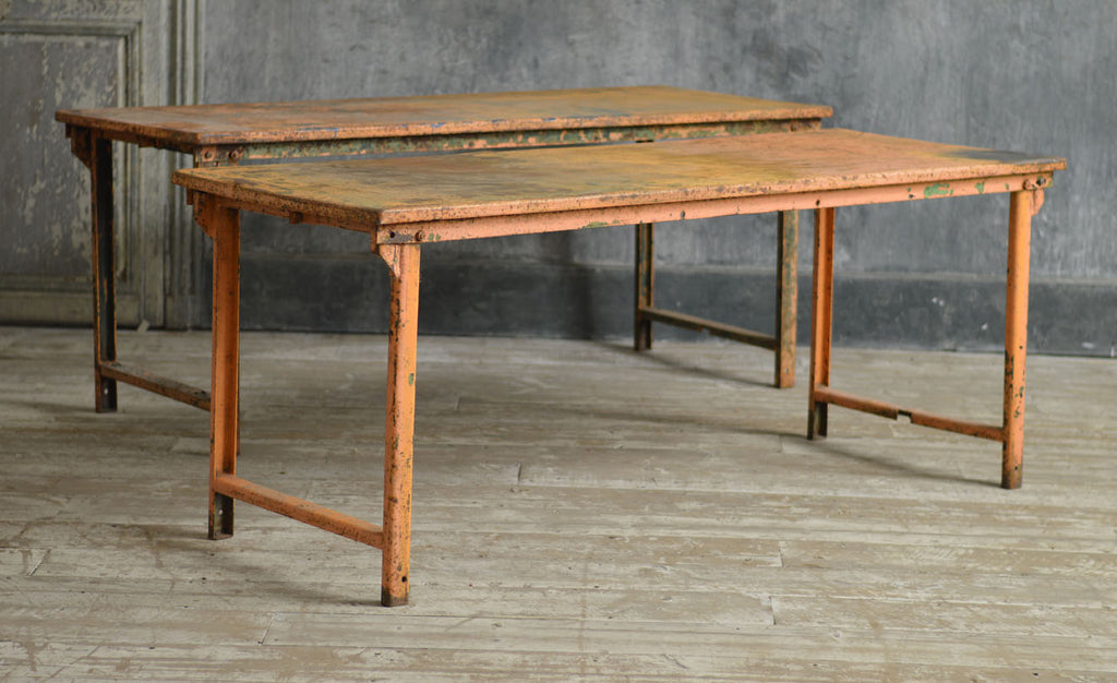 PAIR OF FRENCH METAL INDUSTRIAL TABLES